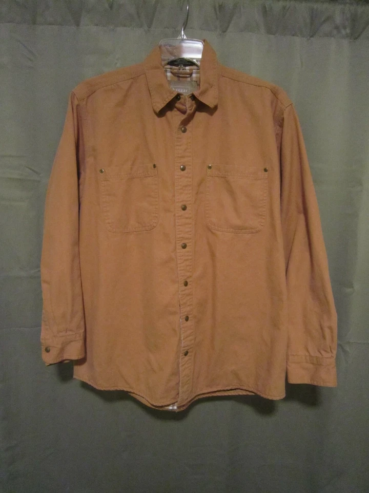 SZ L 16-16.5 HAGGAR LINED CANVAS SHIRT JACKET, GOLD MUSTARD COLOR, SNAP FRONT - Image 1 of 4