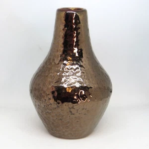 Pequeño jarrón de cerámica de 4,5" cobre esmalte metálico textura martillada simulada - Imagen 1 de 4