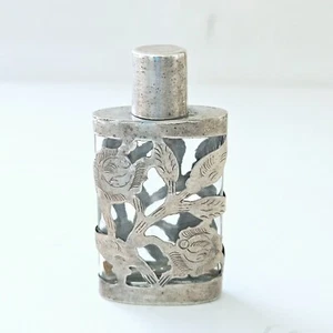 Vintage 925 Sterling gemarkt Floral 2,5" Silber umwickelt Glas Parfüm Flasche Made - Bild 1 von 18