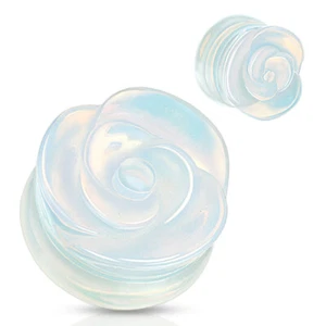 PAIR Opalite Tunnels Double Flare Plugs Earlets Gauges Opalescent Stone - Picture 1 of 13