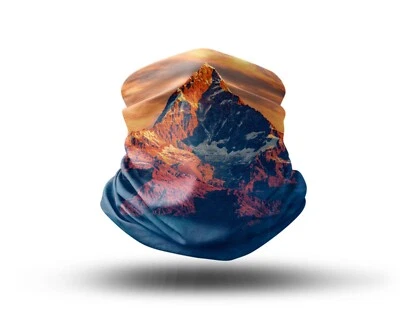 Washable Fabric Face Cover Neck Gaiter Pokhara Nepal Mountains Design EU Made - Image 1 of 4