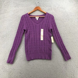 St. John's Bay Sweaters Womens S Purple Vneck Long Sleeve Knit Pullover NEW - Picture 1 of 23