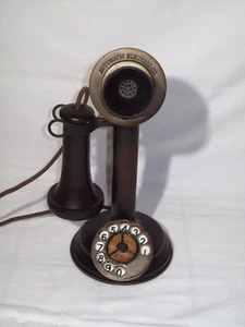Teléfono antiguo automático eléctrico de principios de 1900 con dial con candelabro ~ ¡Esfera Mercedes! - Imagen 1 de 14