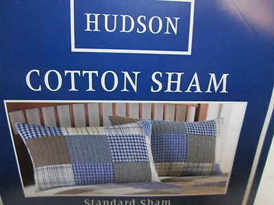 NUEVO Hudson Patchwork Algodón Estándar Sham 20"x26" ~ Azul, Beige, Negro, Blanco Foto 1 de 4