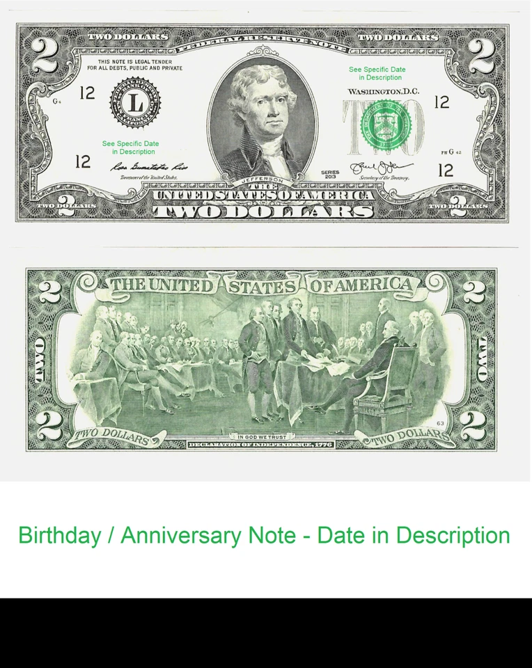 $2 Birthday Note Two Dollar Bill 02919401 January 29 1940 Uncirculated - Image 1 of 1
