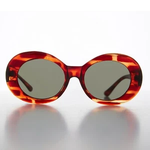 Tortoise Oval Clout Cat Eye Vintage Sunglasses Green Lenses - Emma - Picture 1 of 3