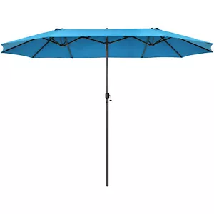 15' Patio Double-Sided Umbrella Crank Outdoor Garden Market Sun Shade Blue - Picture 1 of 9