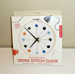 Kikkerland Cross Stitch Kit Make Your Own Clock 4 Patterns Kit is Complete - Picture 1 of 3