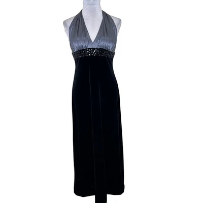 JS Boutique Maxi Dress 8 Evening Gown Velvet Beaded Satin Halter Cocktail Party - Image 1 of 4