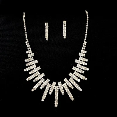 Set de Bijoux Boucles D'Oreilles Collier Strass la Jeune Mariée Mariage - Photo 1/2