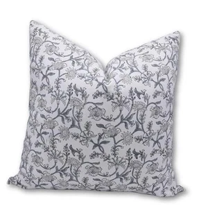Block Print Thick Cotton White 20X20 Throw Pillow 20" x 20" (Pack of 1) Grey - Picture 1 of 7