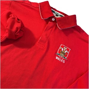 Polo de Rugby vintage de algodón pesado rojo con escudo de Gales para hombre XL - Imagen 1 de 9