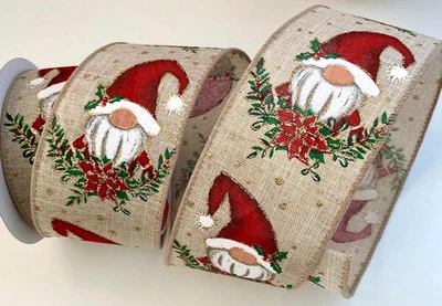 Santa Gnomo 2.5" por 2 yardas Cinta Natural con Cable Dorado Brillo Navidad Invierno Foto 1 de 4