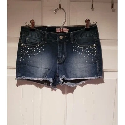 Juniors Sz 0 XS Candie's Denim Blue Jean Short Shorts Embellished Pockets - Image 1 of 3