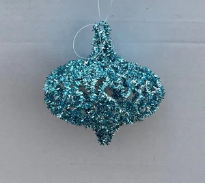 Crystal Effect Mesh Onion Drop 80mm Christmas Decorations BLUE Pack x 6 - Picture 1 of 3
