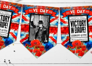 VE Day Churchill 80 Years Celebration Bunting Decoration WWII Victory in Europe - Picture 1 of 3