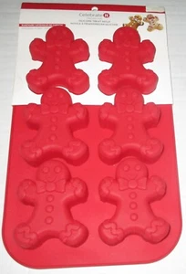 CHRISTMAS Silicone Baking Mold GINGERBREAD MEN w/BOW TIE~ 6 Cavities ~ Red - Picture 1 of 1