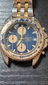 Waltham Chronograph läuft neue Batterie blaues Zifferblatt Quarz XAX323 088 VD57 Teile R - Bild 1 von 9