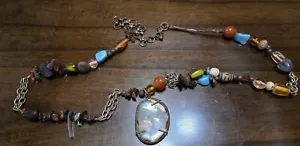 36" Vintage Beeded Necklace Adjustable Indian Tibet Nepal Himalayan Talisman - Picture 1 of 20