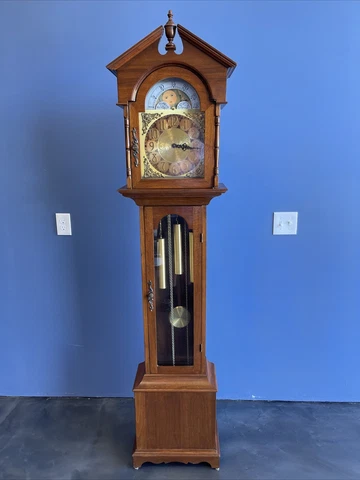 Vintage Antique Howard Miller Grandfather Clock West Germany - Moon Dial Cover