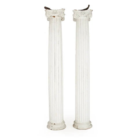 Full-Length Pair of Painted Wood Columns with Ionic Capitals, 19th Century Cover