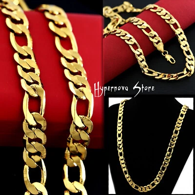 MENS CHUNKY 18K YELLOW GOLD FILLED FIGARO CURB RING LINKS SOLID CHAIN NECKLACE - image 1 of 4