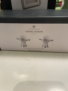 GEORG JENSEN Denmark Bloom Collection candle holders PAIR IN original box- NRFB - Picture 1 of 3