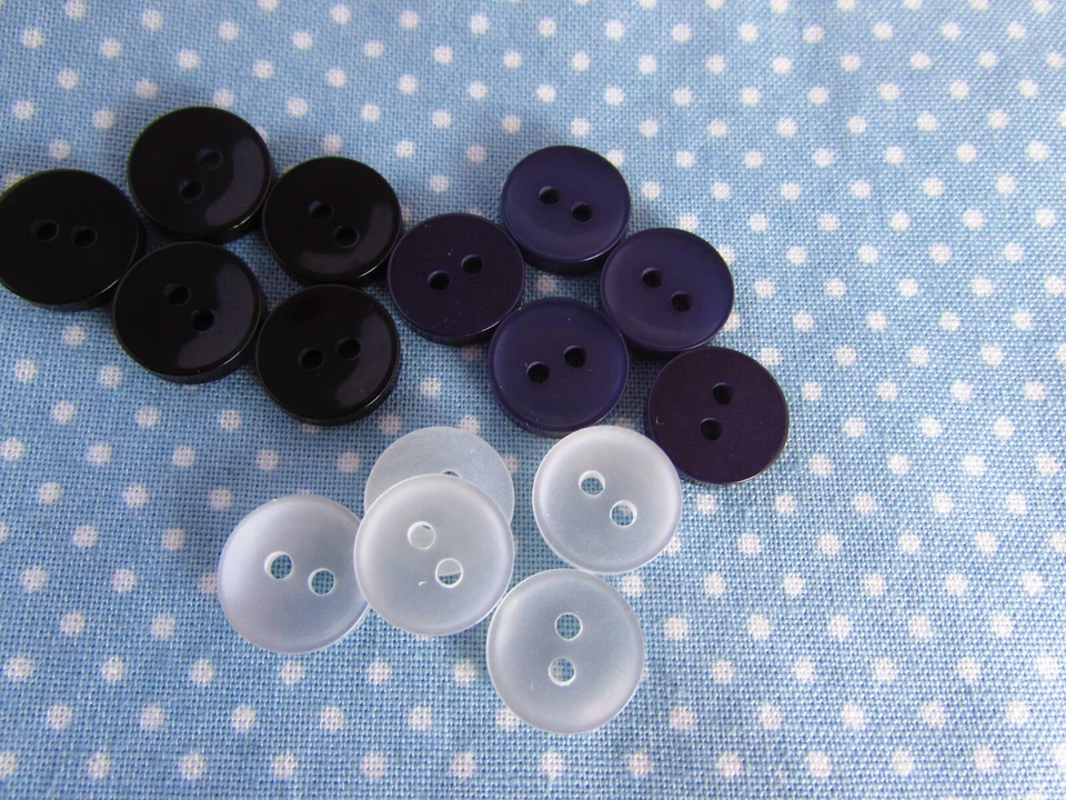 Shirt Buttons Pack 10 11mm 2 Hole Shirt Button in Navy, Black or White - Image 1 of 1