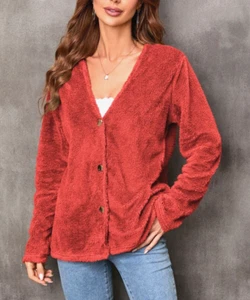 Cárdigan ligero XXL (FUNCIONA PEQUEÑO) NUEVO CON ETIQUETAS La Mode rojo con botones difusos delanteros - Imagen 1 de 10