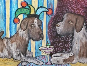 GERMAN WIREHAIRED POINTER Martini Dog Art Print 13 x 19 Signed by Artist KSams - Picture 1 of 2