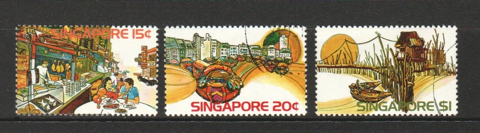 SINGAPUR 1975 TURISTAS SERIE ESCÉNICA COMP. JUEGO DE 3 SELLOS SC#222-224 USADOS FINOS Foto 1 de 1