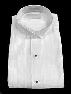 New Men's White Tuxedo Shirt Pintuck Pleated Front Wing Collar M 15-15.5 34/35 - Picture 1 of 3