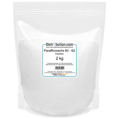 DISTREBUTION Wachs Paraffin Kerzenwachs 2kg Weiße Pastillen 60-62°C Kerzen Gießen, Herstellen