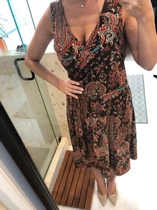 Lauren Ralph Lauren Brown Red L Large Dress Paisley Stretch Sleeveless $179 - Picture 1 of 12