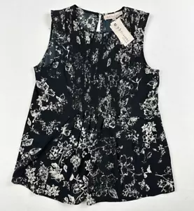 PHILOSOPHY Womens Gauzy Ruched Sleeveless Floral Print Top Size XS Black NWT - Picture 1 of 12
