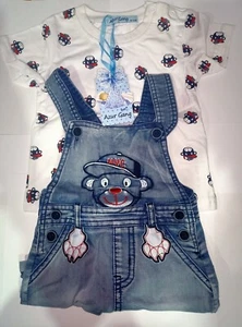 Completo Bimbo 3-6-9-12 Mesi – Salopette + Maglietta con Stampa Orsetto NYC - Foto 1 di 3