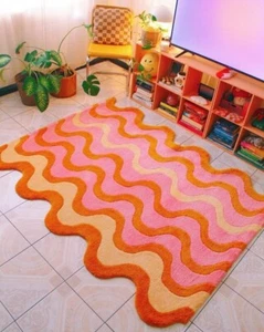 Hand tufted Rug, orange pink and Cream color rug, modern design premium quality - Picture 1 of 5