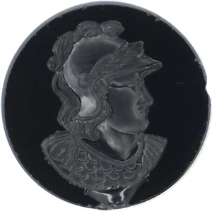 C1880s Antique Victorian Intaglio Black Glass Mythology Ares Mars Picture Button - Picture 1 of 3