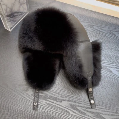 Men's Real Fox Fur Hat Russian Ushanka Cossack Trapper Hat Real Leather Cap - Image 1 of 4