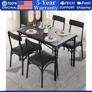 5 Piece Dining Table Set Kitchen Table Chairs Metal and Wood Upholstered Chair - Picture 1 of 8