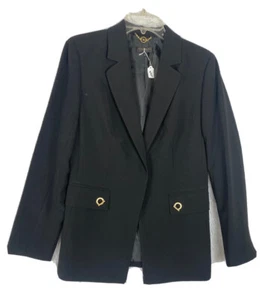 Blazer donna Donna Karan City Oasis nuovo con etichette taglia 6 nero accenti oro - Foto 1 di 12