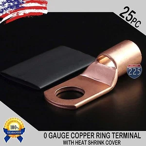 25 PIEZAS 1/0 AWG 0GA Terminal de Anillo de Cobre con Tubo Retráctil de Calor 1/2" Agujero Desnudo EE. UU. - Imagen 1 de 1