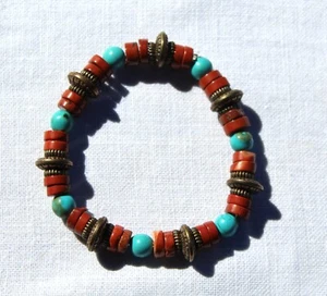 Handmade Stretch Bracelet-Red Jasper & Howlite-18cm-Protection/Balance-Memory - Picture 1 of 3