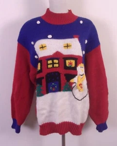 vintage 80s 90s Karen Scott Chunky Knit Ugly Christmas Sweater Mock sz M - Picture 1 of 4