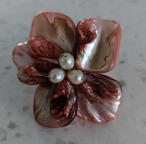 Anillo floral de perlas rosas de coral y agua dulce - Imagen 1 de 6