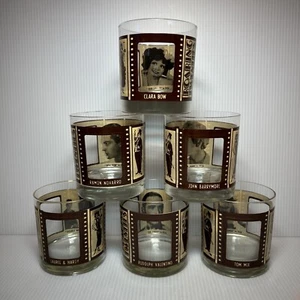 Vintage ROARING TWENTIES Whiskey Glass Set of 6, Movie Film Actors, Barware MCM - Picture 1 of 23
