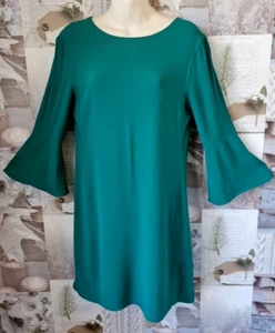Vestido Sandro Paris Esmeralda Joya Mangas Campana Cambio Túnica Corbata Espalda Talla 1 UK 8 - Imagen 1 de 7