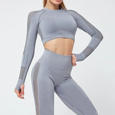 S-L Set Seamless Breathable Workout Slim Fit Yoga Sport Suit Gym Wear For Women - Image 1 of 4