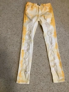 Blue Topic Distressed Yellow Tie Die Juniors Jeans 7/8 - Picture 1 of 8