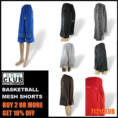 PRO CLUB Mens Mesh Basketball Shorts PROCLUB Heavyweight Jersey Gym Shorts S-7XL - Image 1 of 4